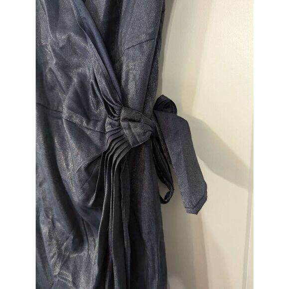 Free People Swipe Right Dress women's size XS‎ navy blue shimmer wrap midi belt - Picture 6 of 11